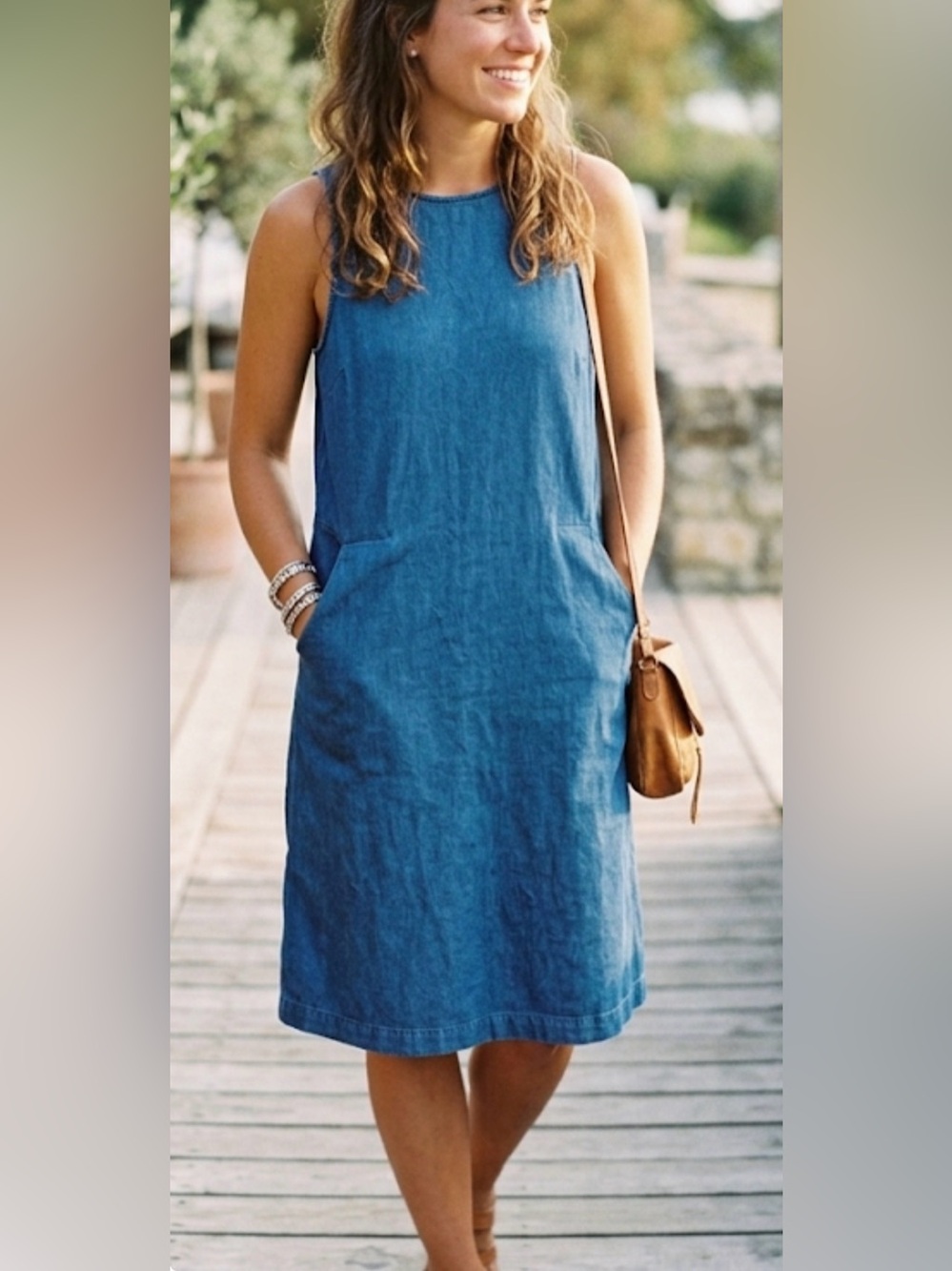 Zara Blue Sleeveless A-Line Midi Dress